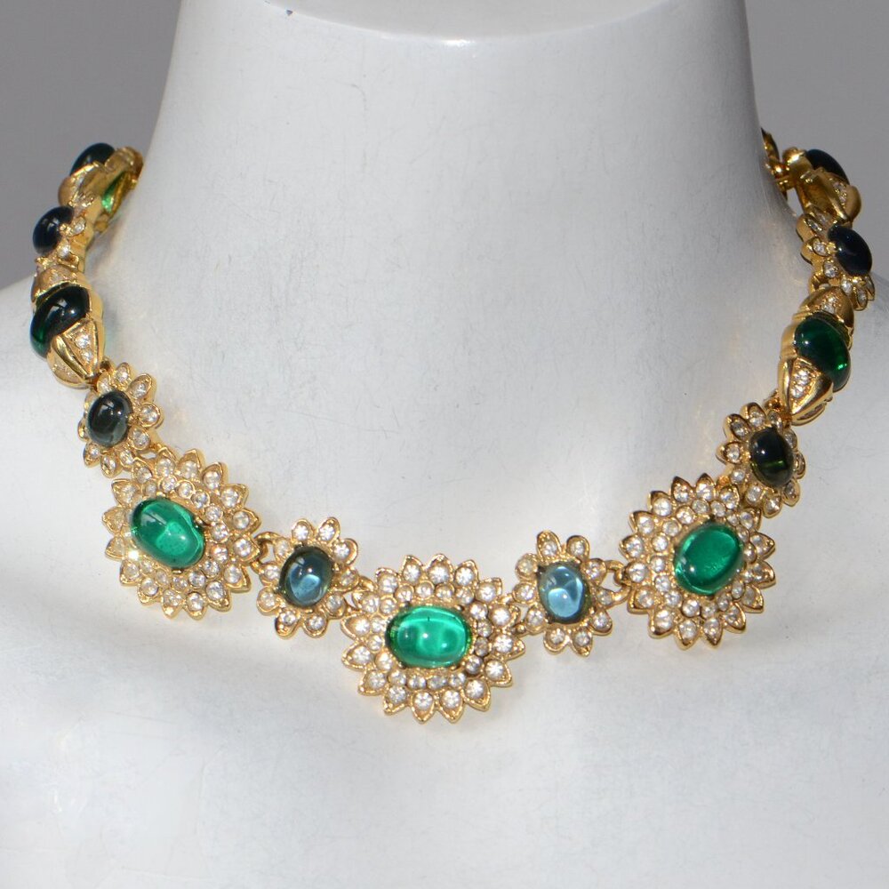 Vintage Kenneth Jay Lane KJL Gold-tone Gemstone & Crystal Necklace